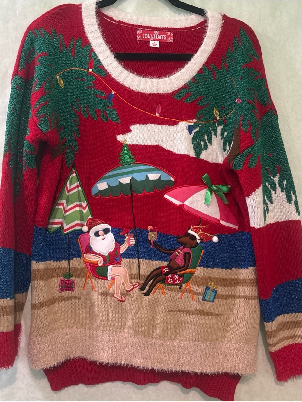 Women’s Red Christmas Beach Sweater size Large